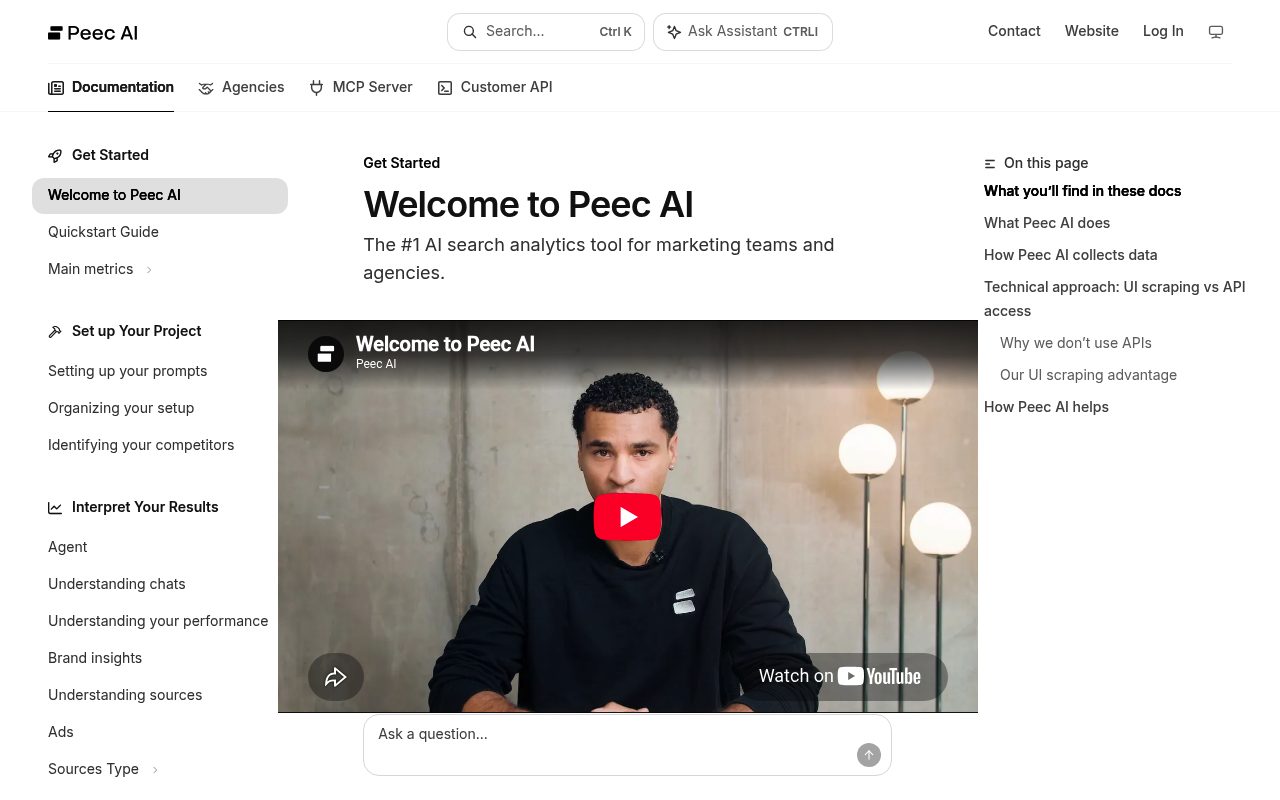 Screenshot of the Peec AI intro to peec ai page — Peec AI: UI-accurate tracking and shopping visibility