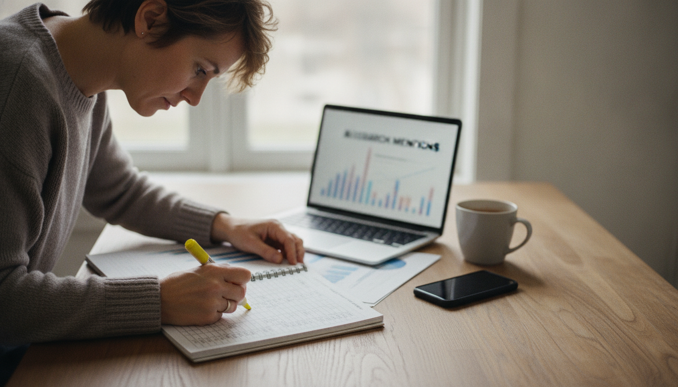 Person reviewing AI visibility report on a desk