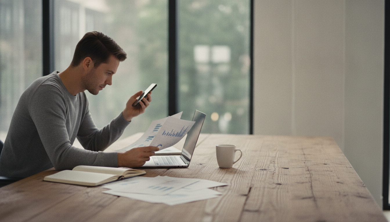 Analyst comparing brand search reports on desk