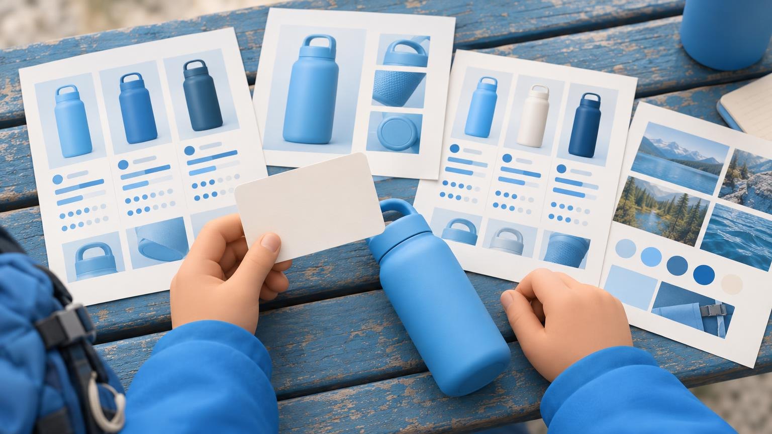 Hands compare a product with blank question and evidence pages