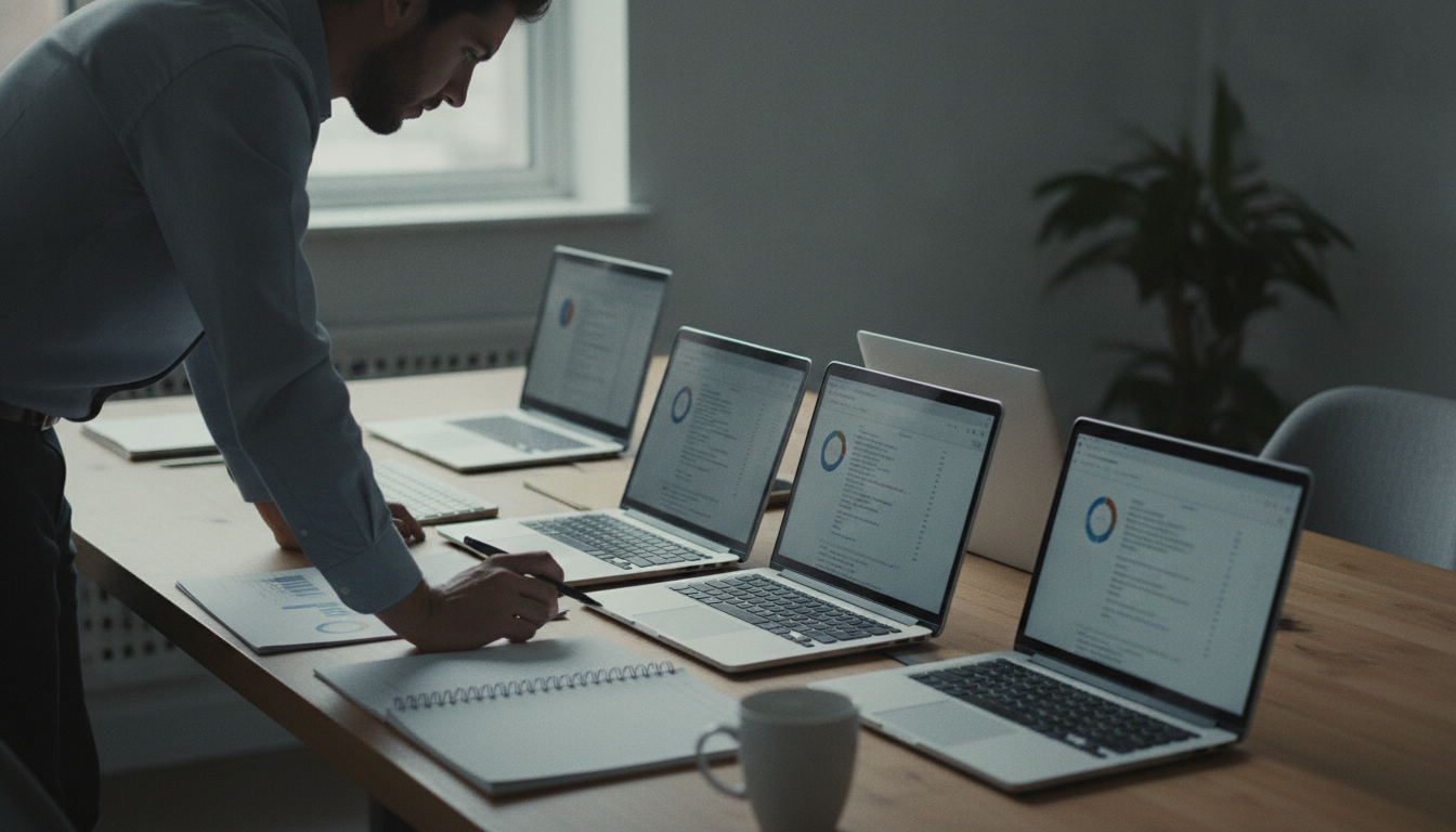 Analyst comparing search monitoring dashboards on multiple devices