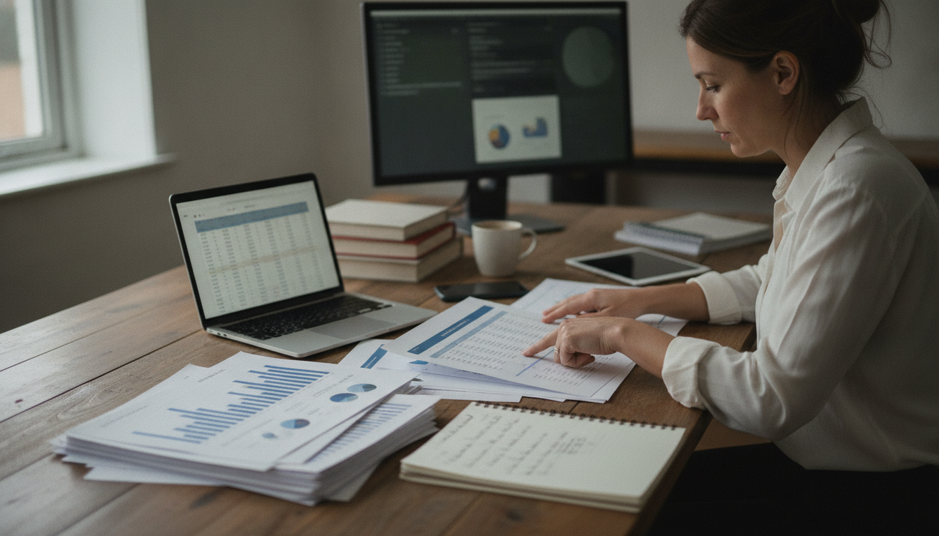 Analyst reviewing search reports across multiple devices