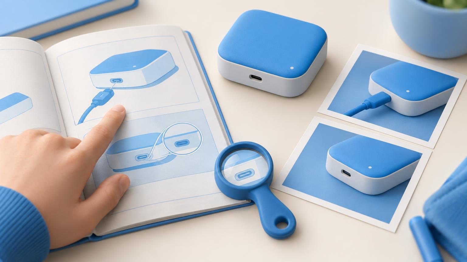 Reviewer checks integration instructions against a real device and workflow photos