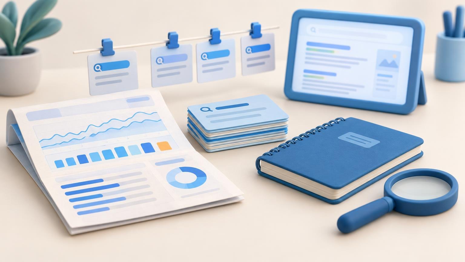 Search reports beside keyword cards and backlink notebook
