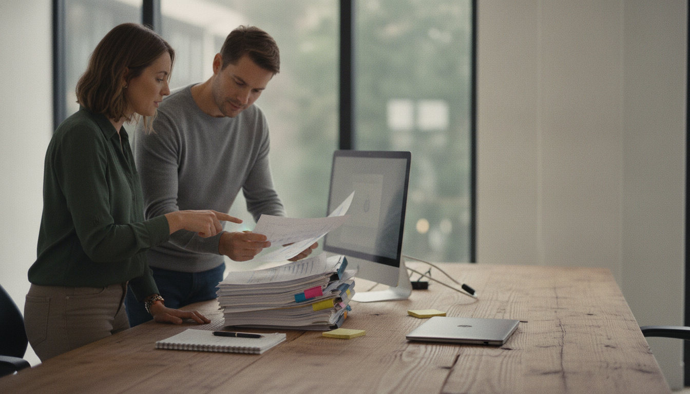 Coworkers reviewing brand citations from search results