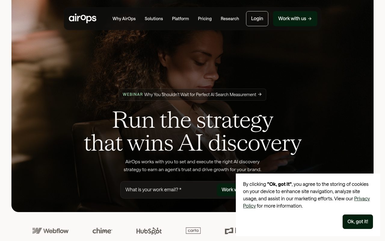 Screenshot of the AirOps homepage — AirOps vs. Its Alternatives: Pricing and Feature Comparison
