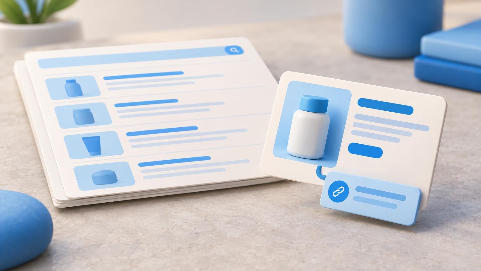 Search listings beside an AI answer card featuring a product and source slip