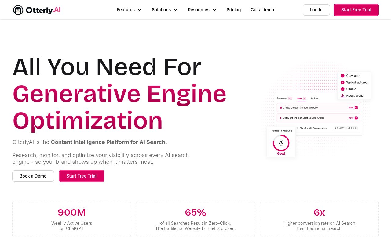 Screenshot of the Otterly features page — Otterly: Affordable AI Search Monitoring