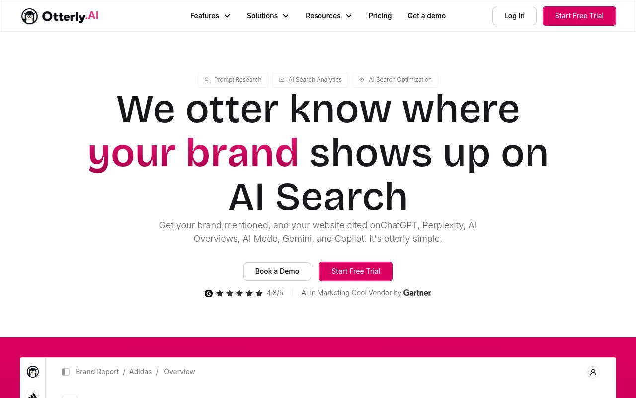 Screenshot of the Otterly website — Otterly: Lightweight Mention Monitoring