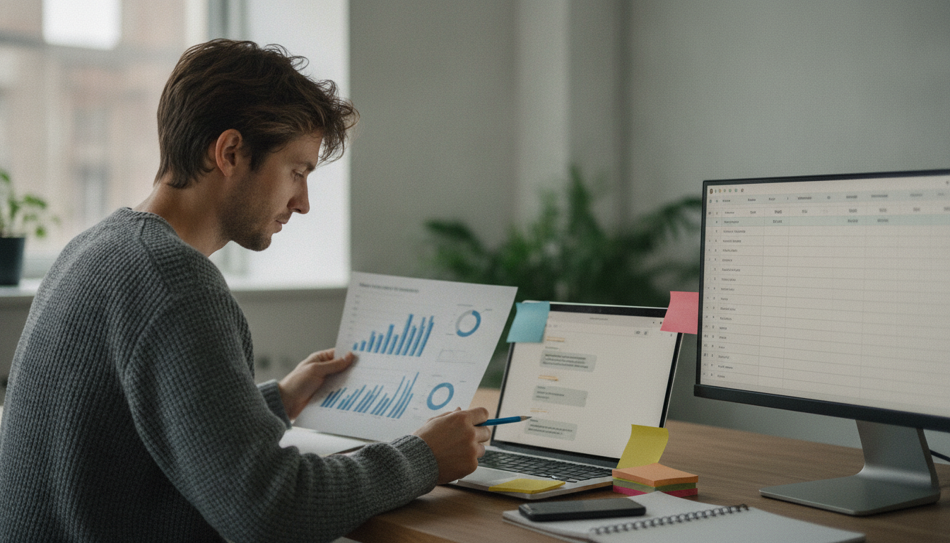 Analyst comparing brand mentions in AI response reports.