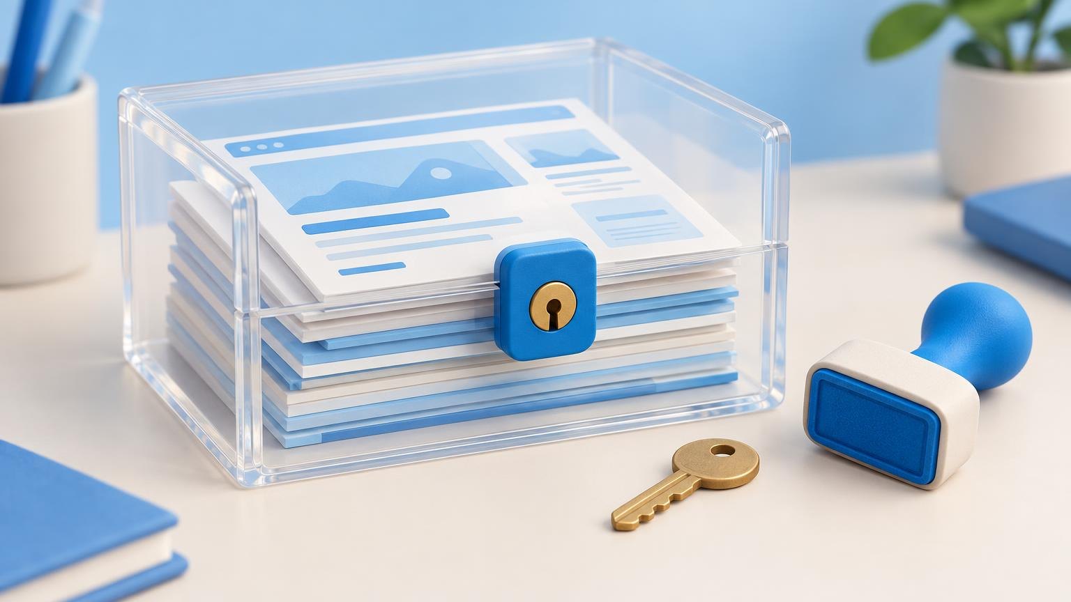 Draft pages secured in a lockbox until an editor approves publication