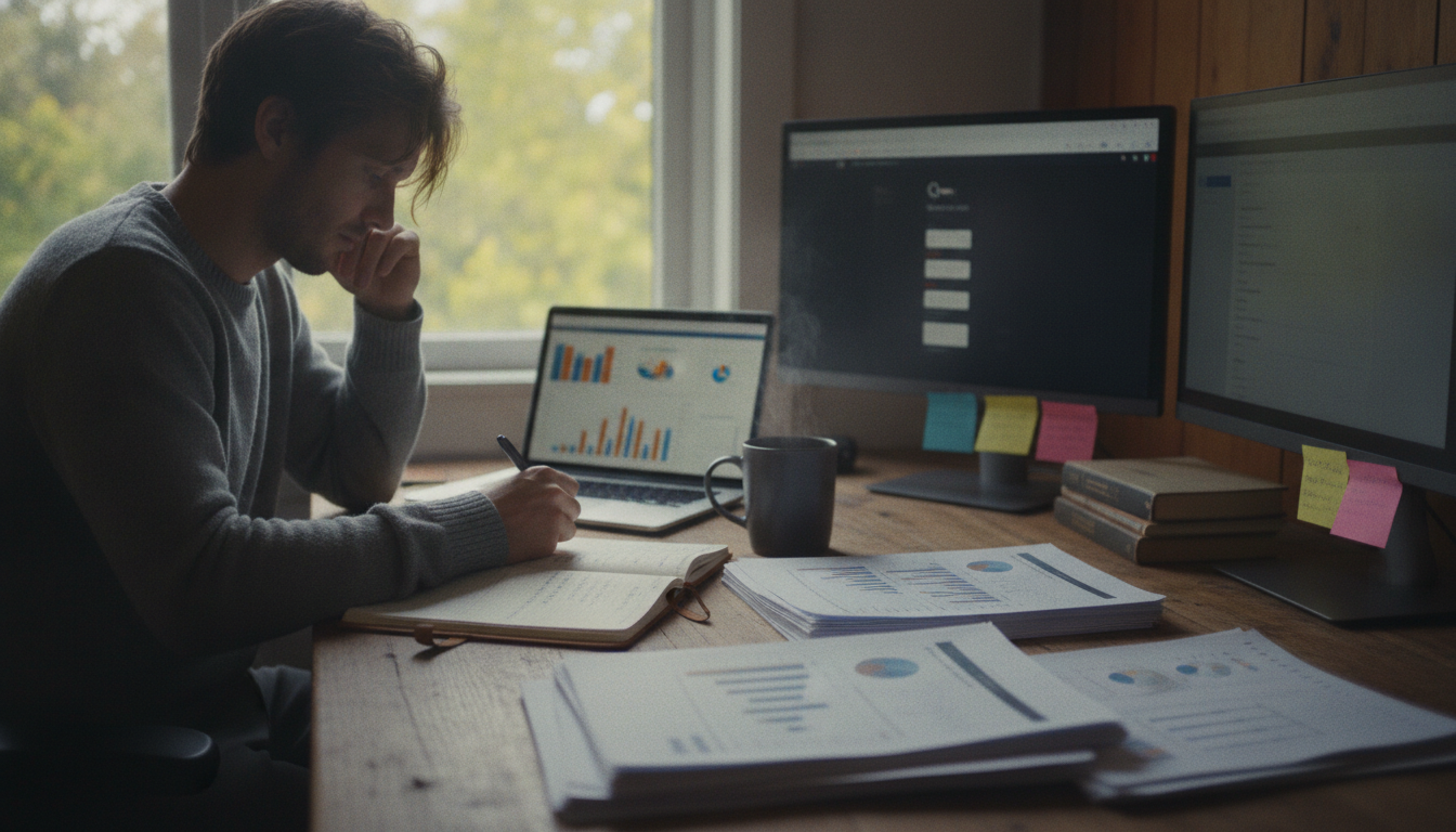 Analyst reviewing SEO reports at a desk